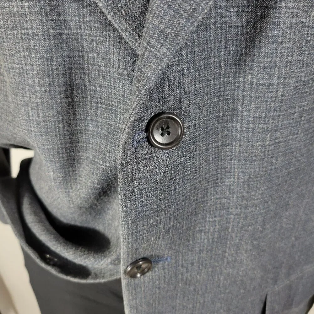 S.Cohen Men's Sport Coat JAY Three Button Blue Gray Plaid‎ Silk Wool Size 44R